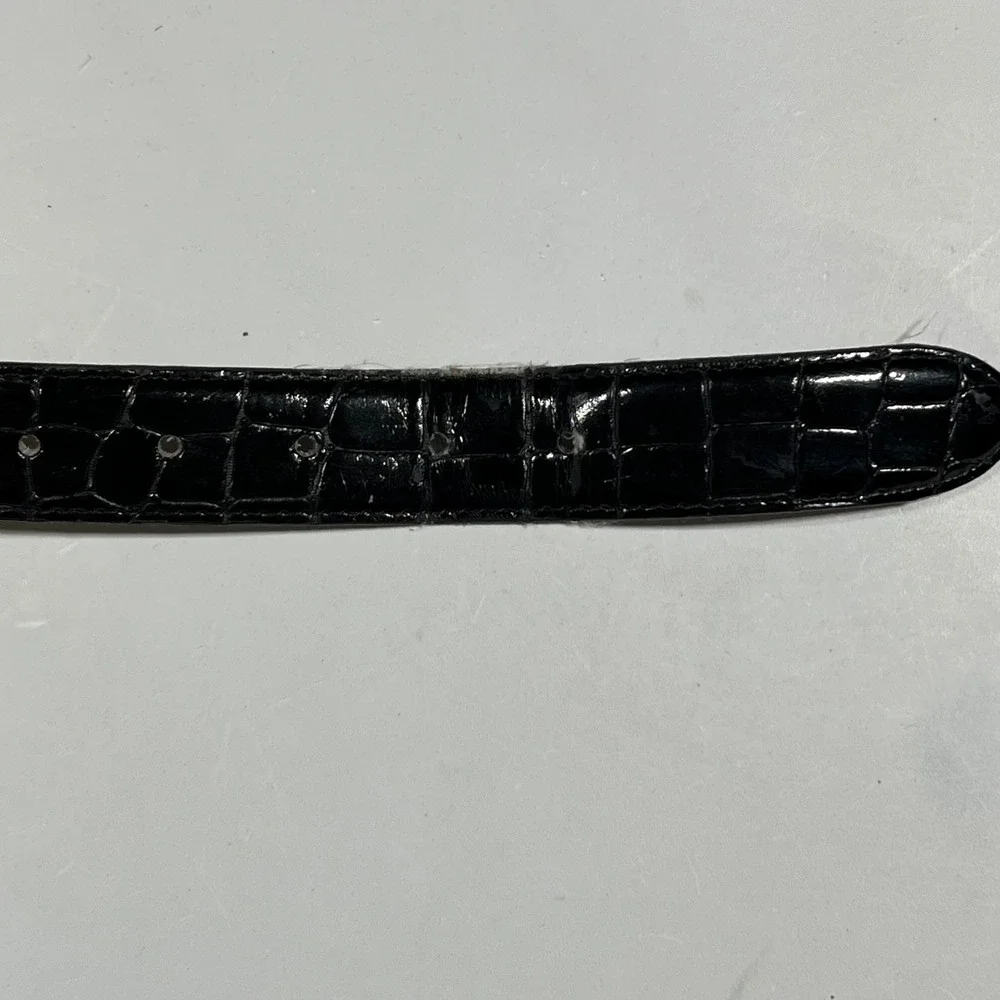 Perry Ellis Mens Black Italian Croco‎ Leather Belt Medium Quiet Luxury Office